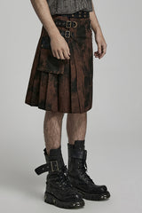 Plaid Print Gradient Stitching Adjustable Waist Men's Steampunk Skirt 2 Colors - Product - 10
