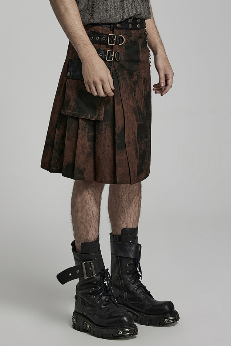 Plaid Print Gradient Stitching Adjustable Waist Men's Steampunk Skirt 2 Colors - Product - 10