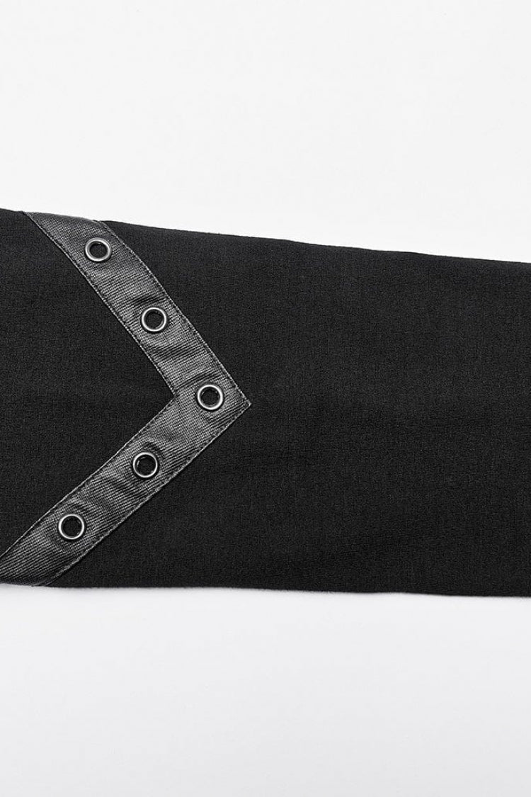 Black Stand Collar Long Sleeves Ripped Metal Chain Mens Steampunk T-Shirt - Product - 8