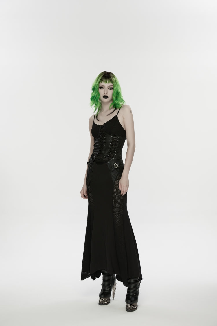 Black Lace-Up Buckled Eyelet Women's Punk Jsk Dress - Product - 8