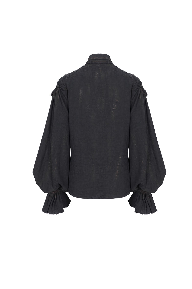 Black Stand Collar Lantern Sleeves Print Lace Women's Punk Blouse - Product - 8