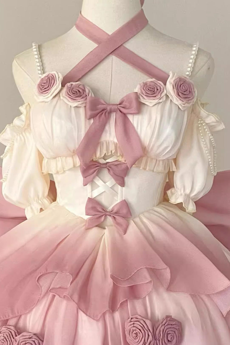 Gradient Pink Hanayome Hollow Bowknot Sweet Princess Lolita Dress - Product - 5