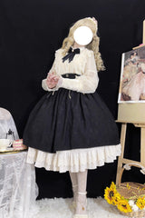 Black [Heart of Rose] High Waisted Ruffle Embroidery Lace-Up Sweet Vintage Elegant Palace Lolita Skirt - Product - 11