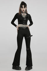 Black Gothic Super Cool Slim Fit Strap Sexy Cropped Pullover Long Sleeve Women's Polo Tee - Product - 4