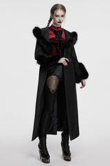 Black Long Sleeves Faux Fur Stitching Lace-Up Detachable Women's Gothic Coat - Product - 3
