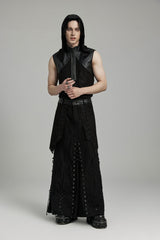 Black Lace-Up Ripped Eyelet Men's Punk Skirt - Product - 8