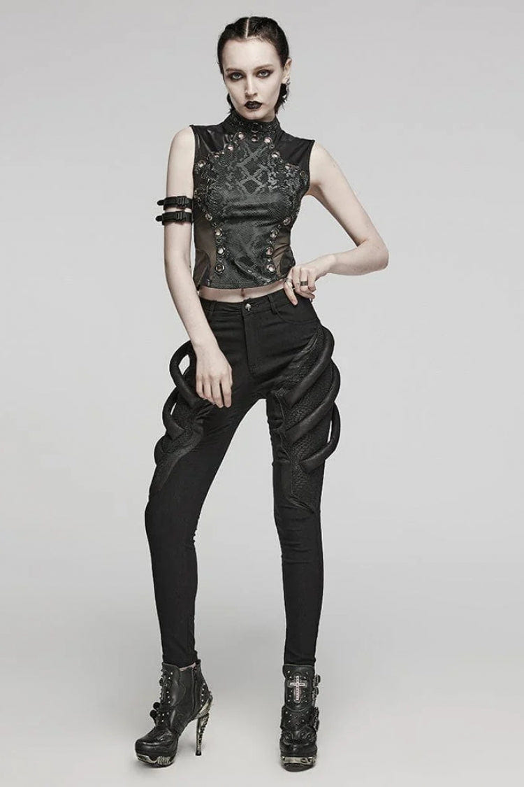 Black Snake Print Metal Ring Decoration Hollow Womens Steampunk Vest - Product - 4