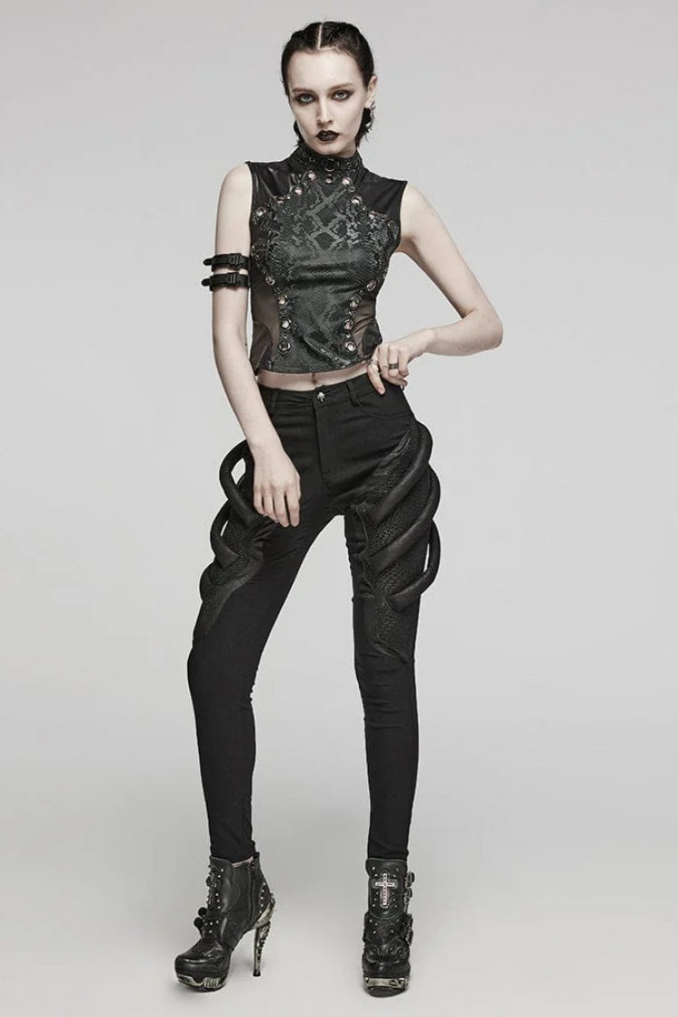Black Snake Print Metal Ring Decoration Hollow Womens Steampunk Vest - Product - 4
