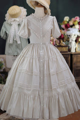 Elegant Cardigan Round Neck Short Sleeves Ruffle One Piece Sweet Lolita Dress 8 Colors - Apricot - 3