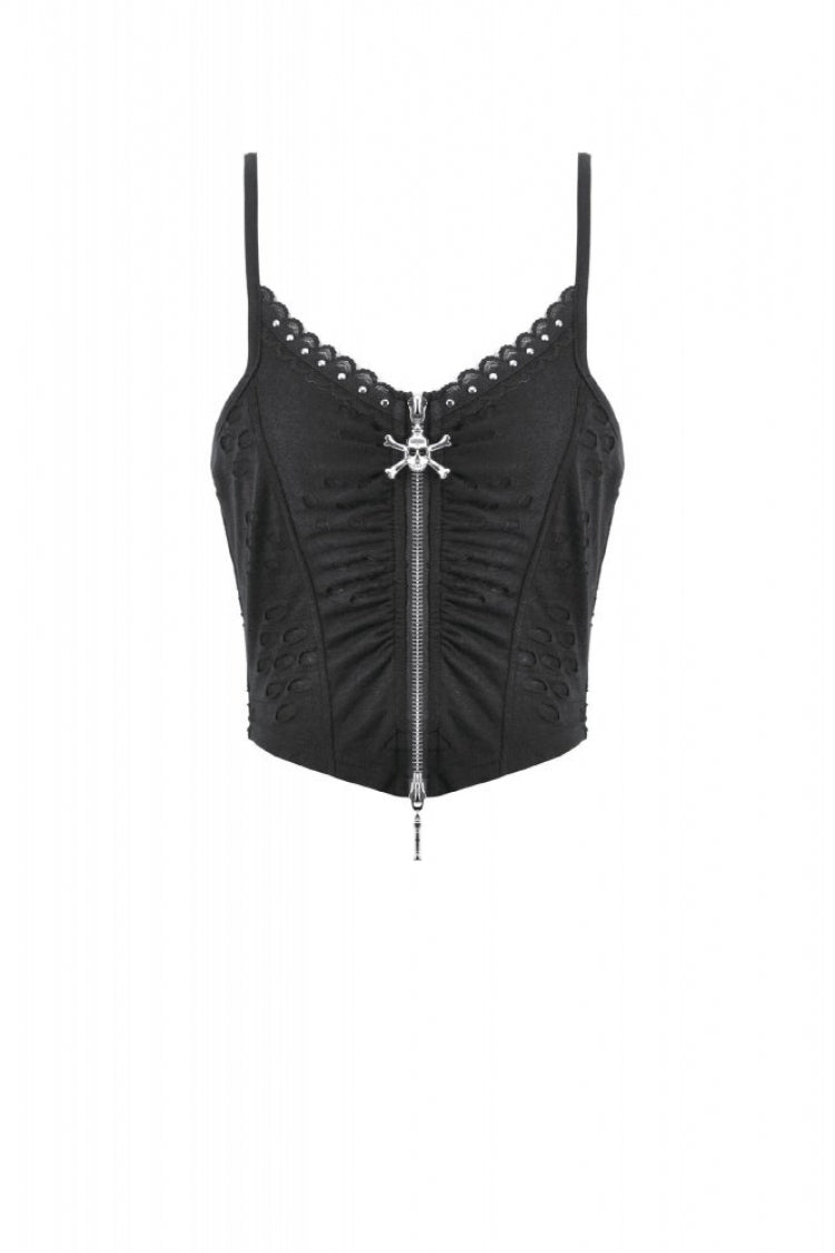 Black Ripped Studded Skull Zippered Ruched Women's Punk Bustier - Product - 3