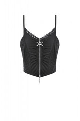 Black Ripped Studded Skull Zippered Ruched Women's Punk Bustier - Product - 3
