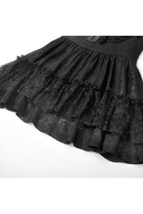 Black Flutter Sleeves Jacquard Bowknot Lace Ruffled Lace-Up Women's Gothic Cake Mini Dress - Product - 18