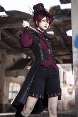 Red Lapel Collar Long Sleeves Embroidery Slim Gothic Vintage Prince Ouji Lolita Blouse - Product - 6