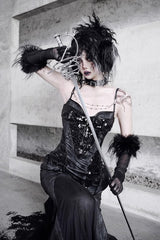 Black [Snake Eye Shadow] Sleeveless Print Stitching Slim Gothic Lolita Jsk Dress - Product - 4