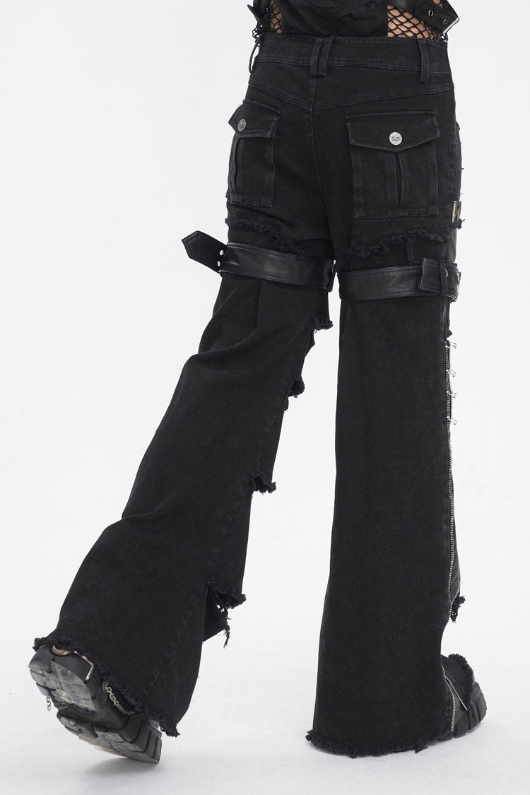 Black Faux Leather Splice Men's Punk Flared Pants - Product - 5