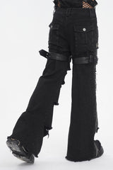 Black Faux Leather Splice Men's Punk Flared Pants - Product - 5