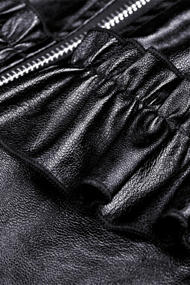 Black Sleeveless Layered Buckled Zippered Women's Gothic Faux Leather Strap Dress - Product - 18