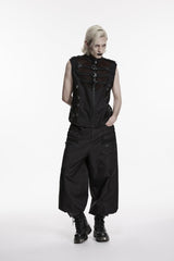 Black Stand Collar Sleeveless Cut-Out Spliced Mesh Buckled Eyelet Men's Punk Handsome Vest - Product - 4