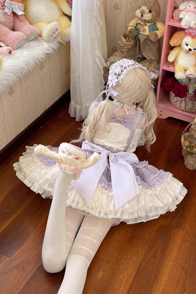 [Grape Crunchies] Sleeveless Multi-Layered Ruffled Bow Lace Sweet Lolita Strap Dress 2 Colors - Product - 8