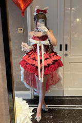 Red [Holiday Lovers] Sleeveless Triple-Layered Ruffle Hollow Bowknot Lace-Up Princess Ballet Sweet Lolita Dress - Product - 8