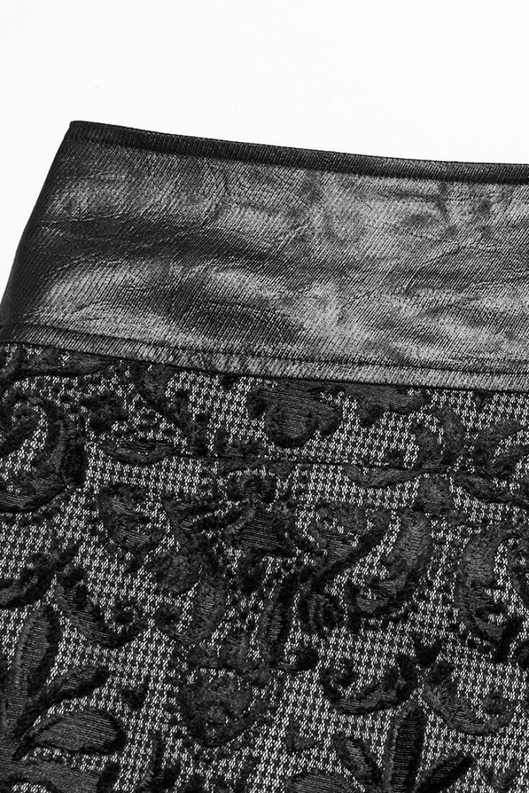 Black Print Floral Embroidery Buckle Men's Gothic Pants - Product - 8