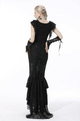 Black Women's Gothic Multi-Layered Lace Lace-Up Mermaid Maxi Skirt - Product - 4
