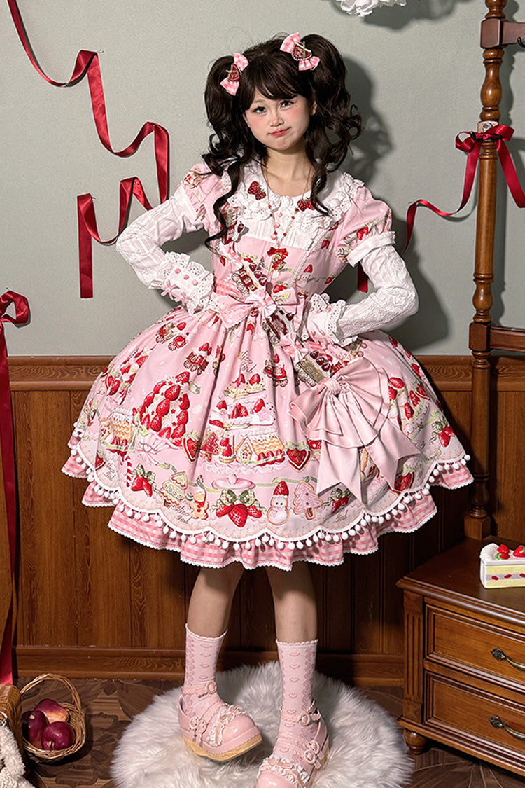Mint Strawberry Dessert Doll Collar Short Sleeves Print Ruffle Bowknot Sweet Lolita Dress 4 Colors - Product - 19