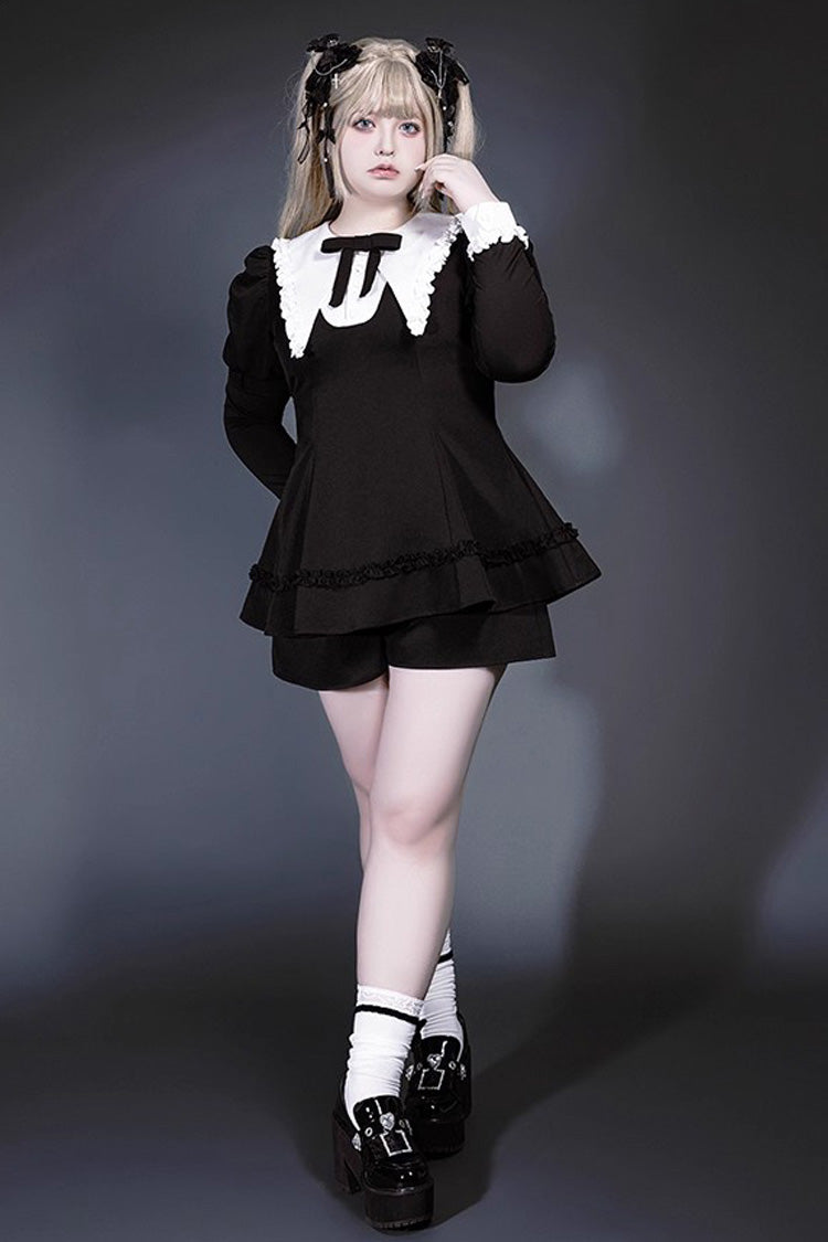 Black/White Long Sleeves Ruffle Bowknot Jirai Kei Japanese Witch Set - Product - 10