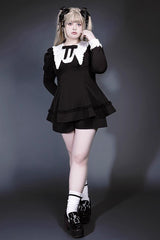 Black/White Long Sleeves Ruffle Bowknot Jirai Kei Japanese Witch Set - Product - 10