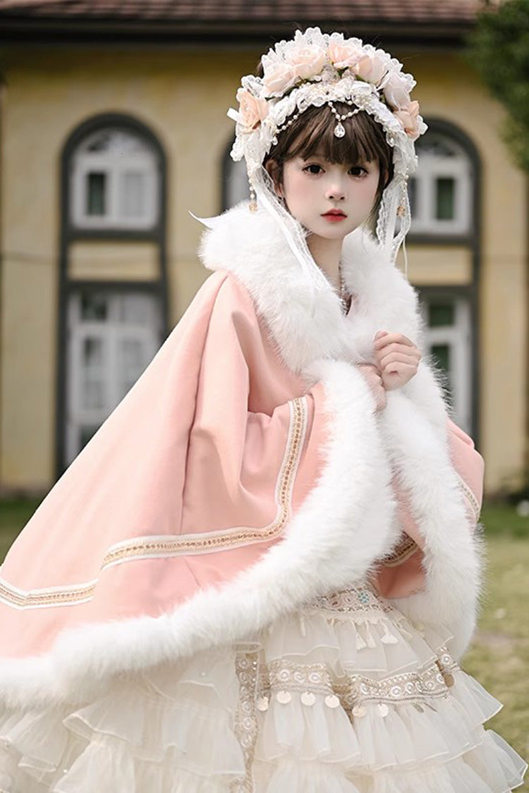 [Snowflake Ballad] Sweet Princess Fur-Collar Lolita Coat Cloak 7 Colors - Light-Pink - 6