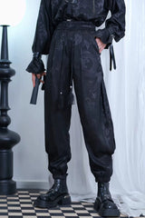 Black Dragon-Pattern Jacquard Printed Ouji Gothic Chinese Style Handsome Lolita Tassel Pants - Product - 5