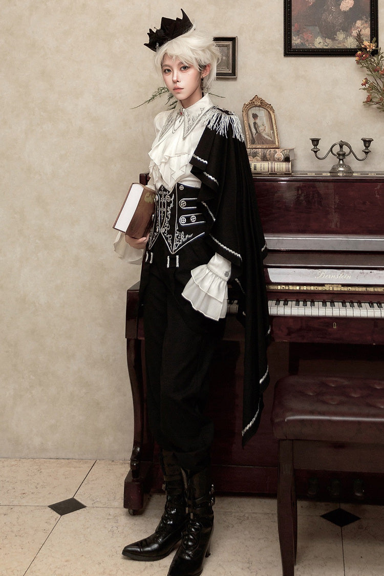 Black/White Embroidery Asymmetric Gothic Prince Handsome Ouji Lolita Set - Product - 13