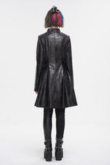 Black Double Buckle Faux Leather Long Women's Punk Coat - Product - 7