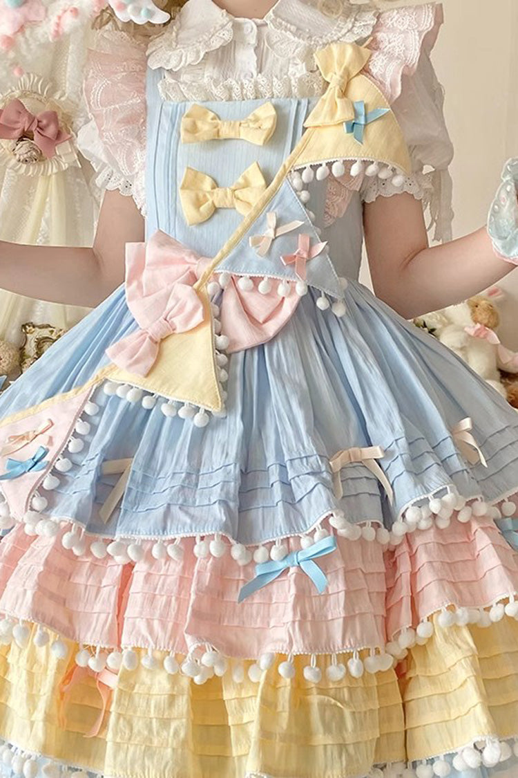 Blue/Pink/Yellow Sweetheart Macaron Ice Cream Multi-Layered Ruffle Bowknot Sweet Lolita Dress - Product - 9