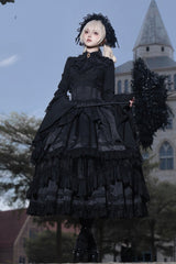 Black [Immortality Taboo] Multi-Layered Ruffled Open-Front Lace Elegant Gorgeous Gothic Lolita Skirt - Product - 7