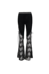 Black Striped Panel Semi Sheer Lace Up Long Women's Gothic Pants - Product - 7