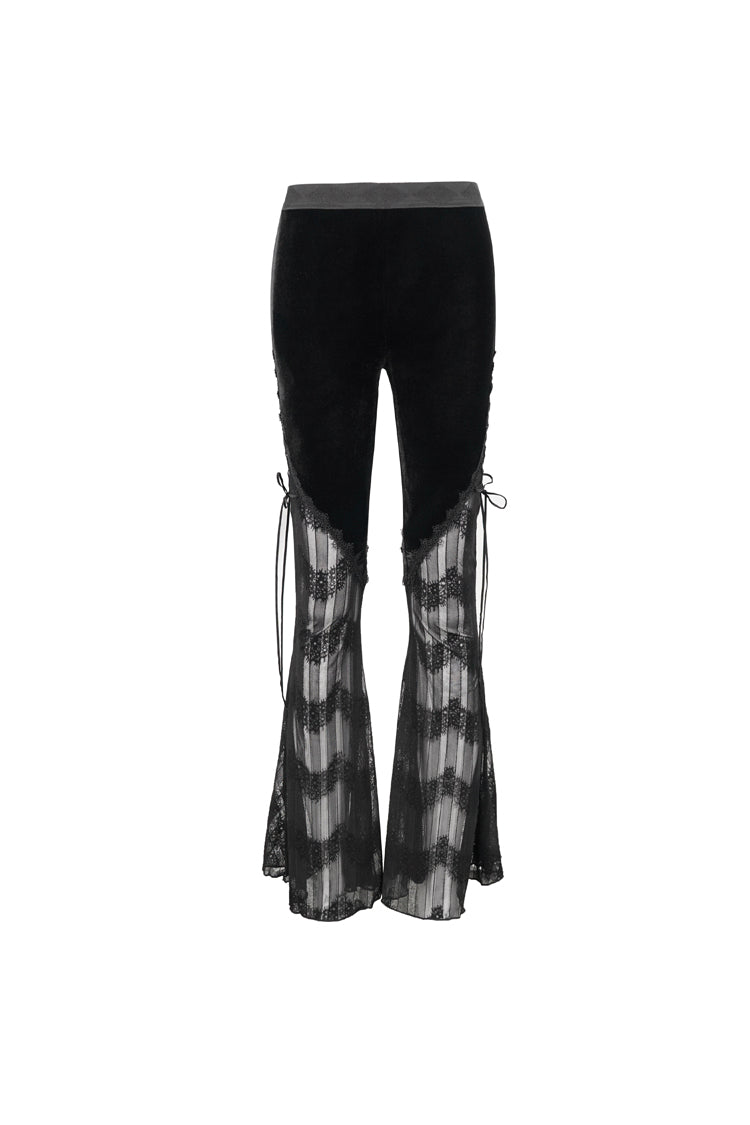 Black Striped Panel Semi Sheer Lace Up Long Women's Gothic Pants - Product - 7
