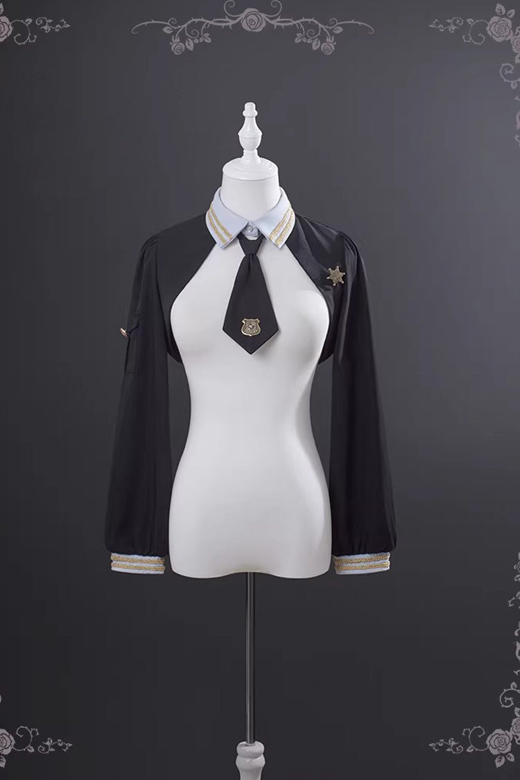 Blue [Rabbit Police Officer] Ruffled Bow Asymmetric College Style Handsome Lolita Jsk Dress - Coat - 7
