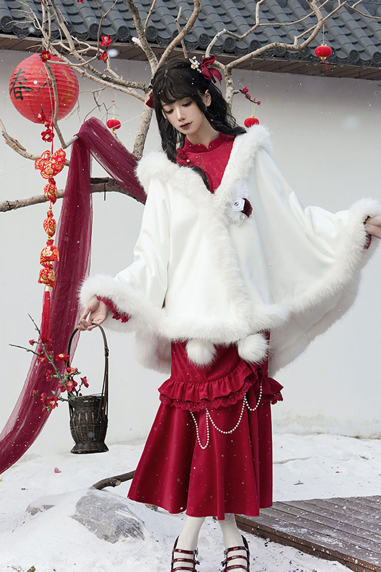 Red Long Sleeves Ruffle Embroidery Bowknot Lace Classic Chinese Style Elegant Lolita Dress - Product - 11