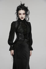 Black Jacquard Embroidered Lace Lace-Up Slim Women's Gothic Vest - Product - 5