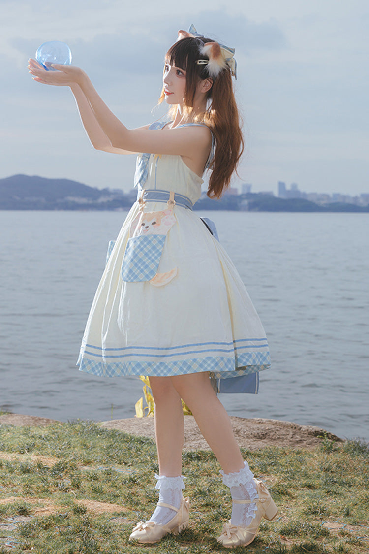 White/Blue Navy Style Cute Animals Print Sweet Princess Lolita Jsk Dress - Product - 3
