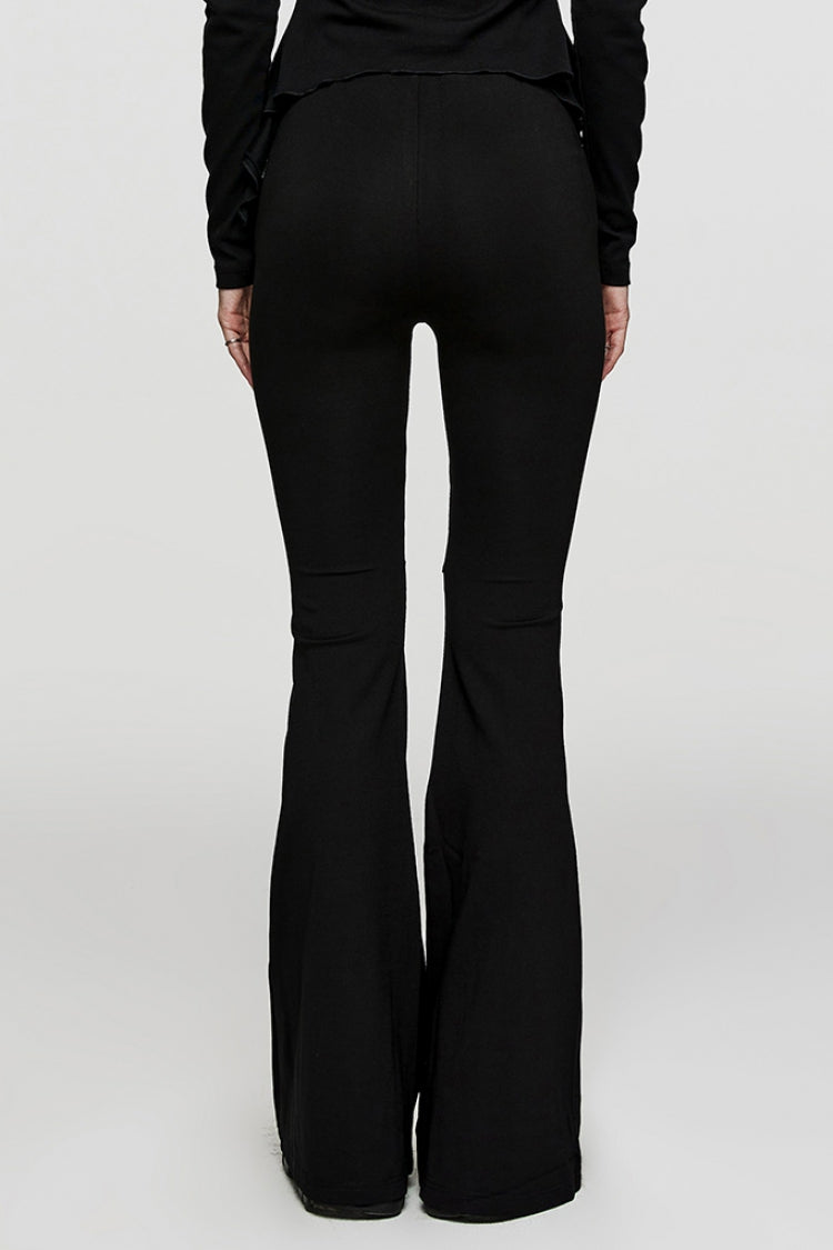 Black Cross Stitching Metal Ring Women's Steampunk Flared Pants - Product - 3
