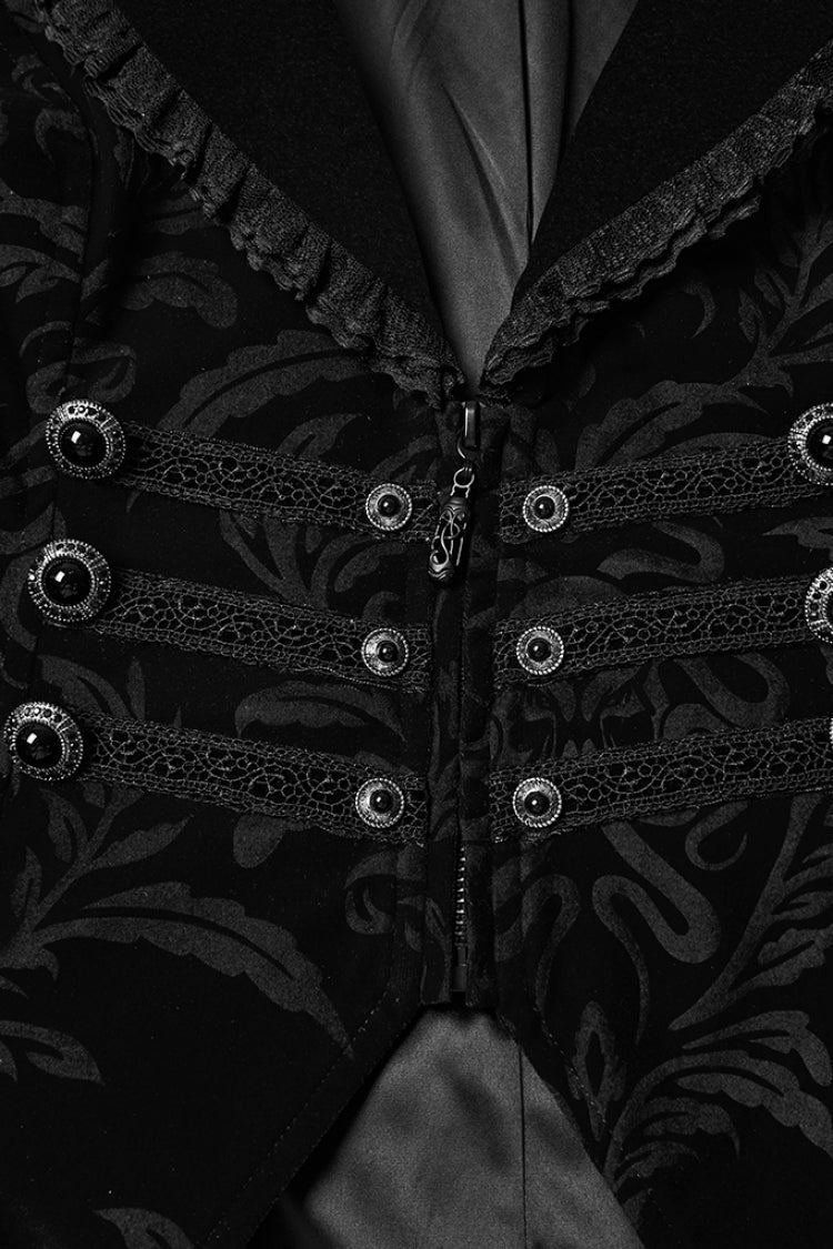 Black Lapel Collar Long Sleeves Lace-Up Zipper Women's Punk Coat - Product - 5