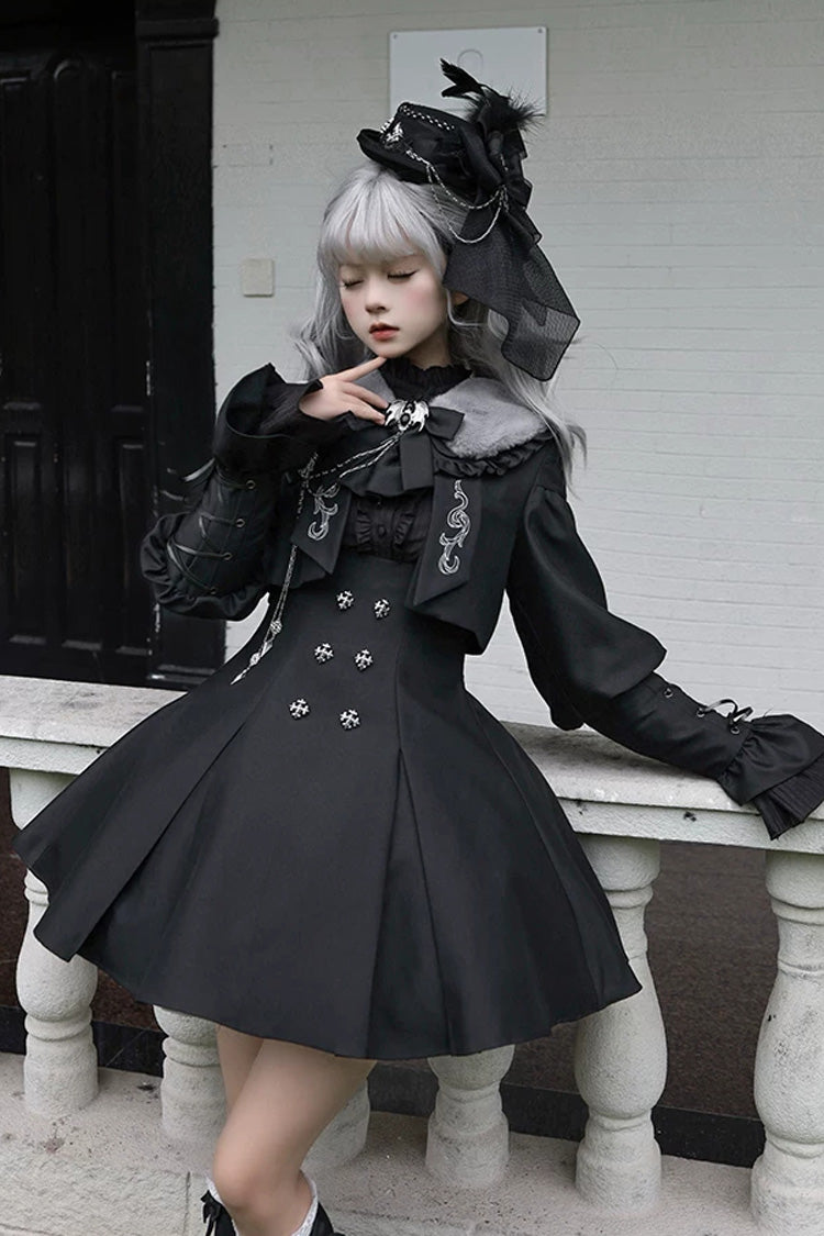Black [Gothic Night Butler] Double-breasted Gothic Lolita Bustier Suspender Dress - Product - 2