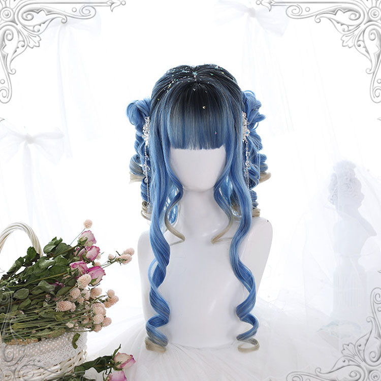 Blue Ancient Rome Series Rome Curly Hair-tail Gradient Classic Lolita Wigs - Blue - 1