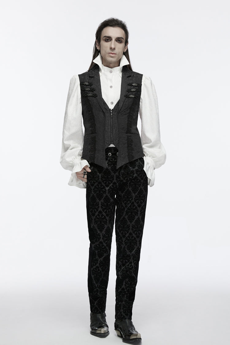 Black Sleeveless Jacquard Buckle Zip Men's Gothic Waistcoat - Product - 5