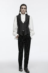 Black Sleeveless Jacquard Buckle Zip Men's Gothic Waistcoat - Product - 5