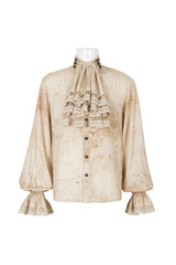 Apricot Stand Collar Puff Sleeved Men's Gothic Shirt With Necktie - Product - 7