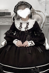 Black Bowknot Ruffled Long Sleeves Lolita OP Gothic Lolita Dress - Product - 6