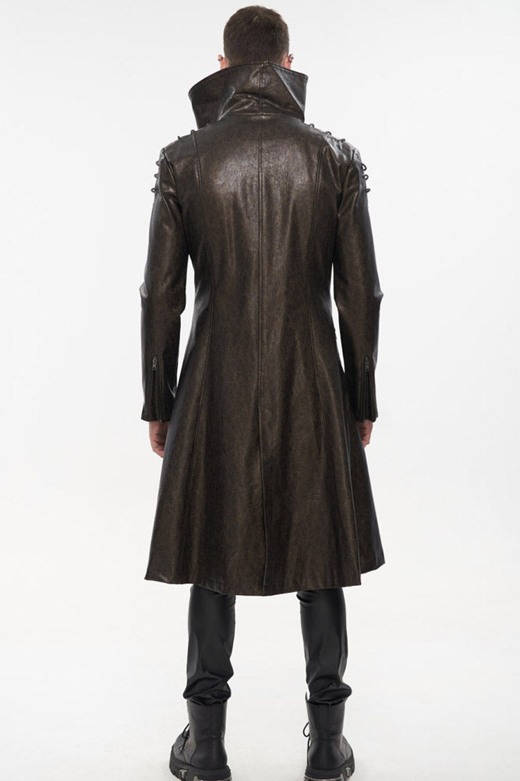 Brown Punk Exaggerated Large Collar Design Thick Rope Decoration Handsome Slim Long Men's Coat - Product - 8